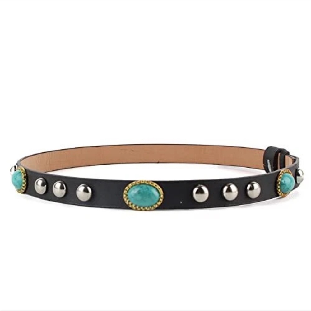 Black Leather Turquoise Studded Hat Belt